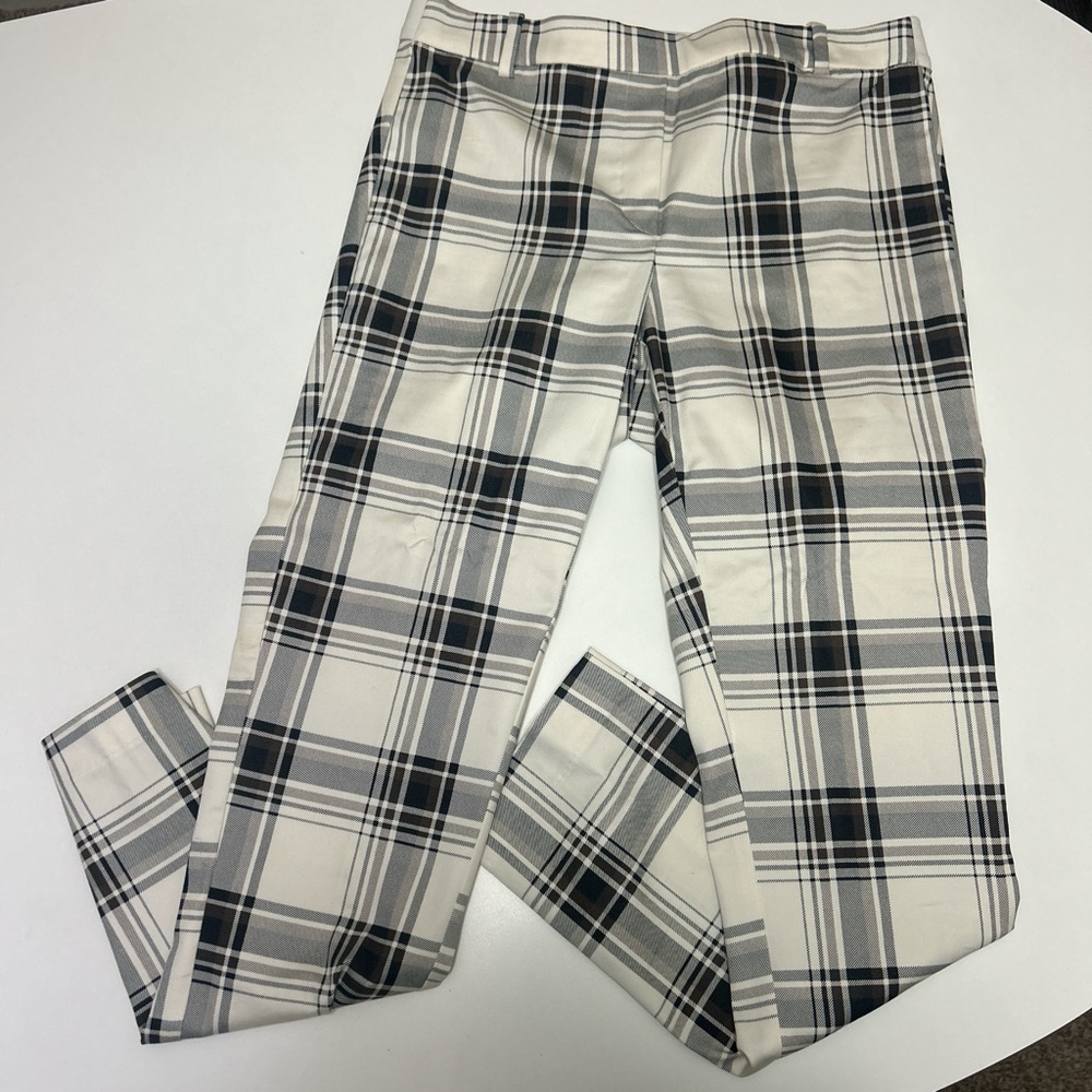 H&M Women’s Cream & Tan plaid cotton stretch trousers leggings size 8 NWOT